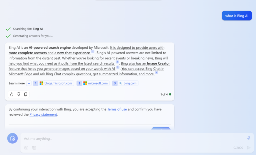 bing ai screen
