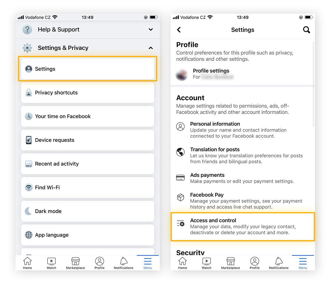 facebook account settings
